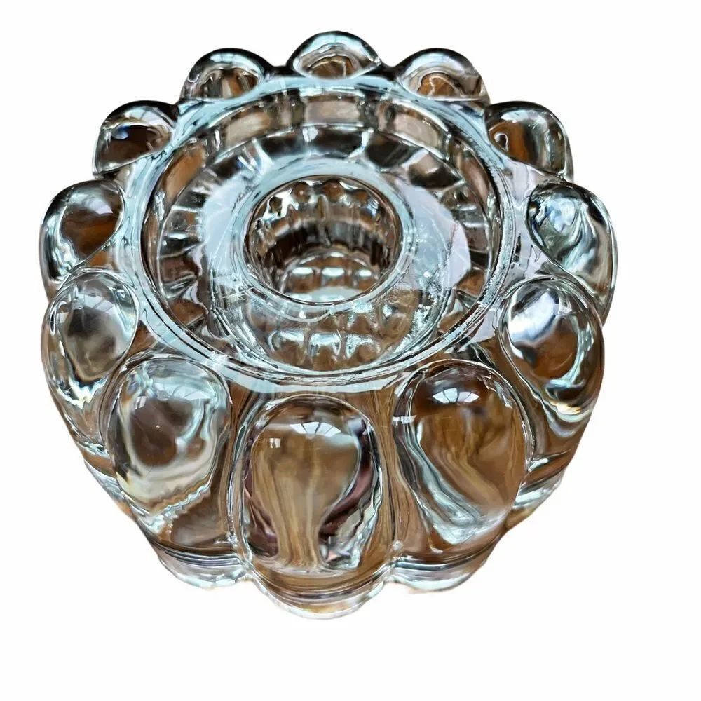 Vintage Heavy Glass Flower Tapered Candle Holder